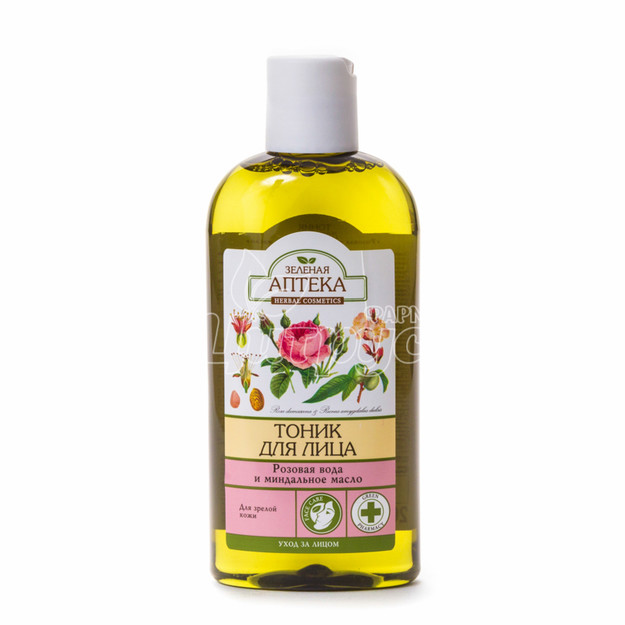 Тонік для обличчя Зелена Аптека Рожева вода і мигдальне Олія для зрілої шкіри обличчя 200 мл