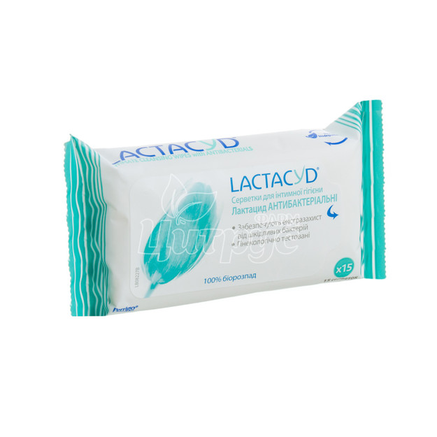 Серветки для інтимної гігієни Лактацид (Lactacyd) Антибактеріальні (15 штук)