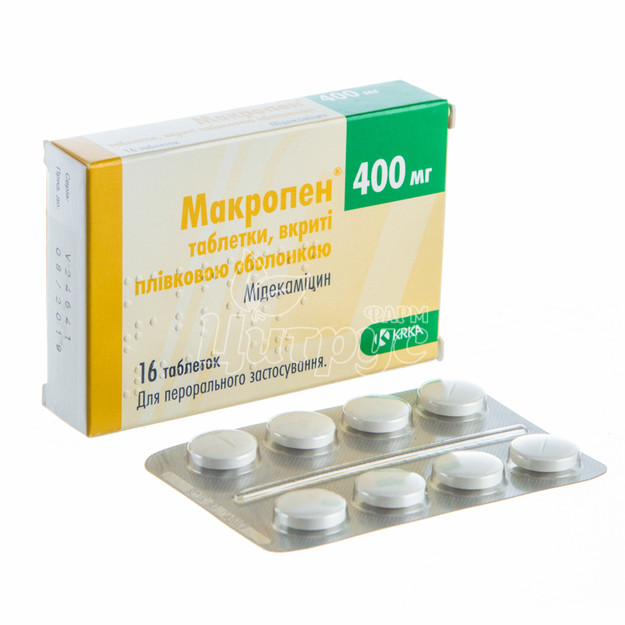 Макропен таблетки вкриті оболонкою 400 мг 16 штук