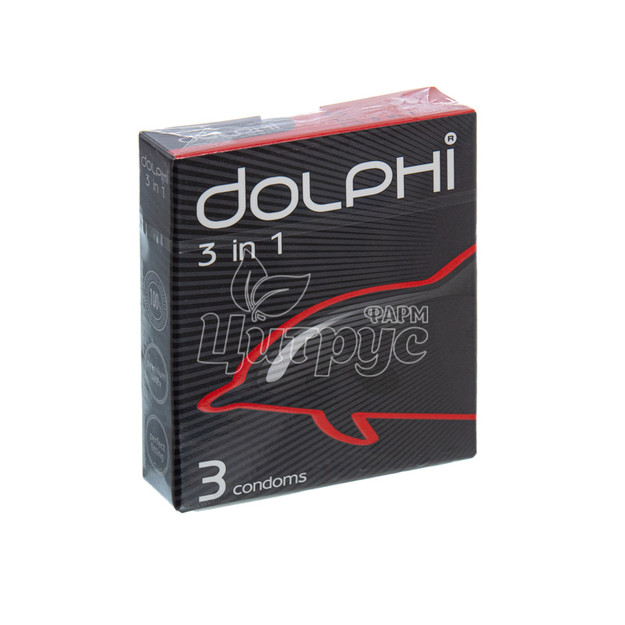 Презервативи Долфі (Dolphi) 3 в 1 анатомічної форми з ребрами і точками 12 штук