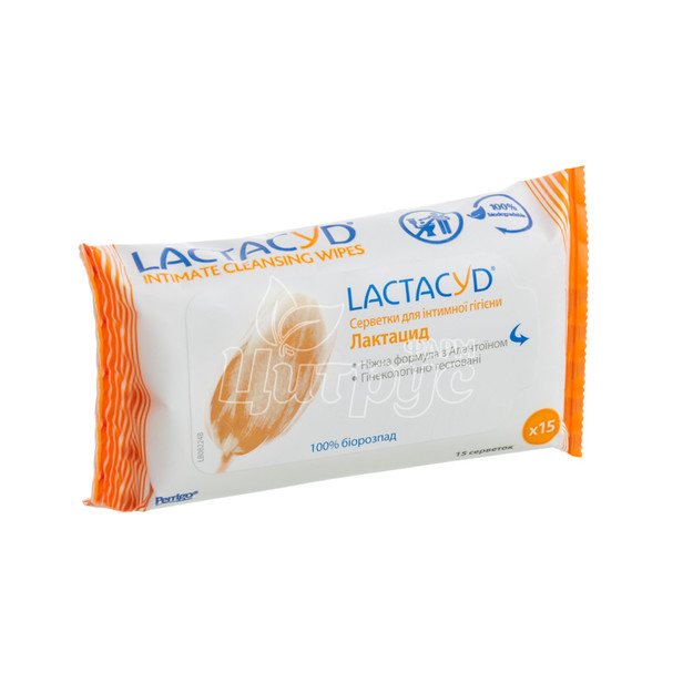 Серветки для інтимної гігієни Лактацид (Lactacyd) 15 штук