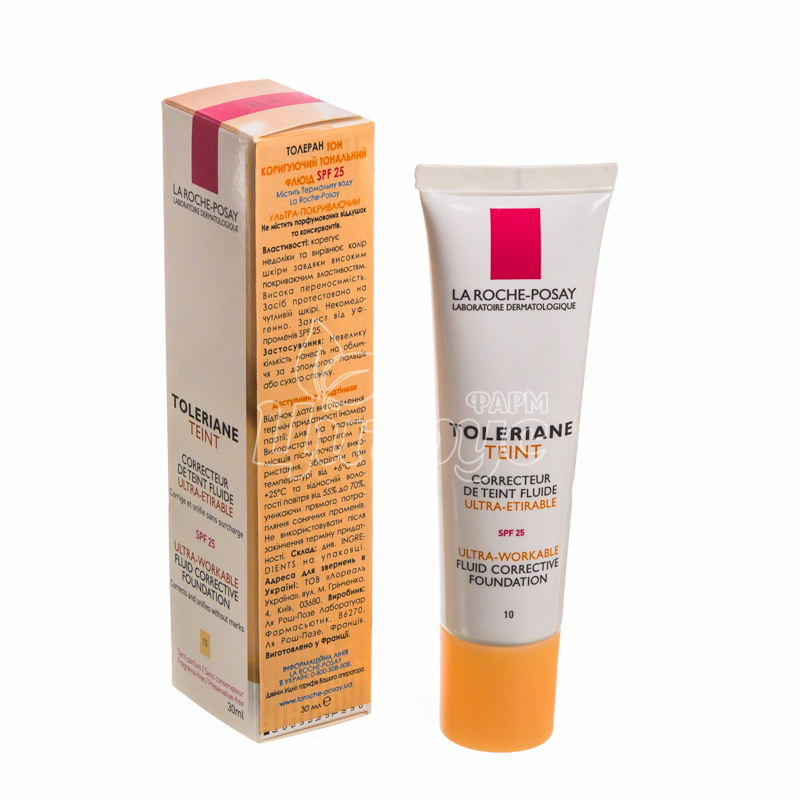 фото 1-2/Ля Рош позе Толеран Тон 10 (La Roche Posay Toleriane Teint) Крем-флюїд корегуючий тональний для обличчя SPF 25 тон слонова кістка 30 мл