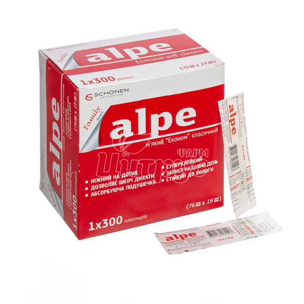 Лейкопластир Алпе (Alpe) Фемілі (Family) економ класичні (76 мм х 9 мм) м*який 300 штук