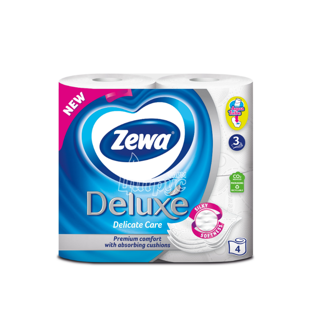 Папір туалетний Зева Делюкс Чистий вайт (Zewa Deluxe Pure white) Білий тришаровий 4 штуки