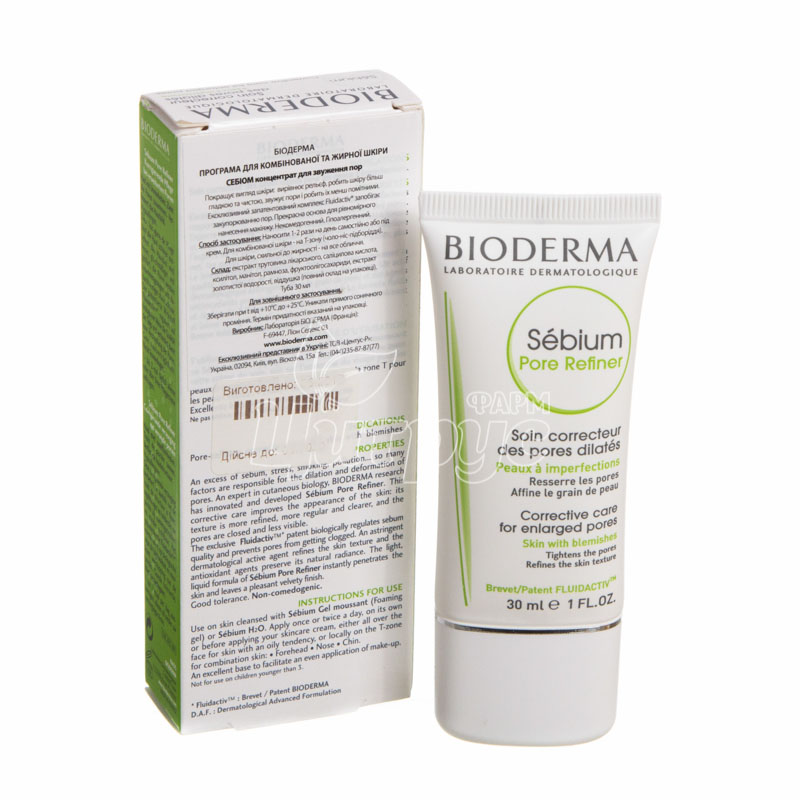 фото 1-2/Біодерма Себіум (Bioderma Sebium) Концентрат для звуження пор 30 мл