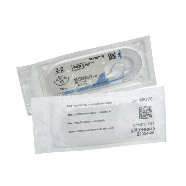 Шовний матеріал Пролен (Prolene) 3/0 М2 колюча голка 22 мм 1/2 кола синій довжина нитки 75 см (W8770)