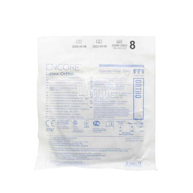 Рукавички хірургічні латексні Енкор (Encore) Латекс Орто (Latex Ortho) стерильні неприпудренні розмір 8,0 (пара)