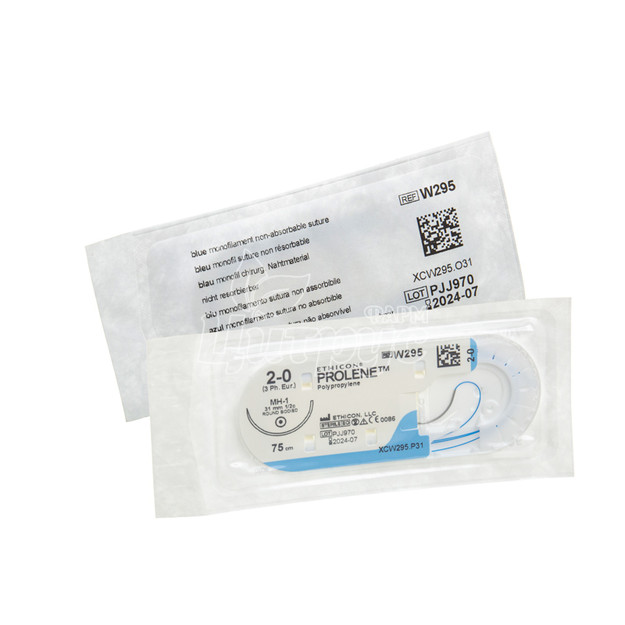 Шовний матеріал Пролен (Prolene) 2/0 колюча голка 31 мм 1/2 кола синій довжина нитки 75 см (W295)