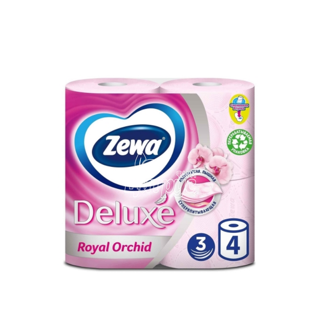 Папір туалетний Зева Делюкс білий (Zewa Deluxe) Квіти тришарова 4 штуки