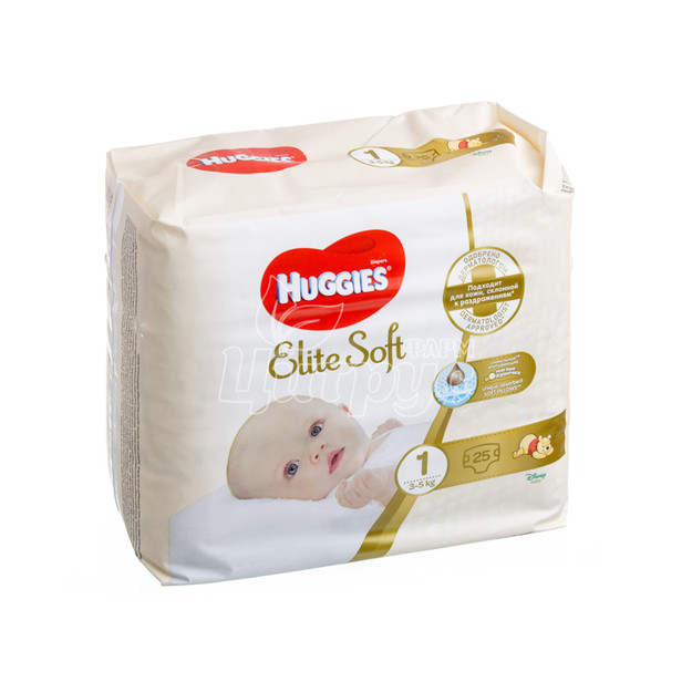 Підгузки для дітей Хаггіс (Huggies) Еліт Софт (Elite Soft) 1 (3 - 5 кг) 25 штук