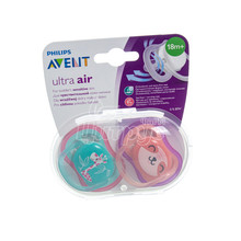 Соска пустишка Філіпс Авент (Philips Avent) Ультра ЕІР (Ultra Air) силіконова ортодонтичної форми для дівчаток з 18+ місяців 2 штуки