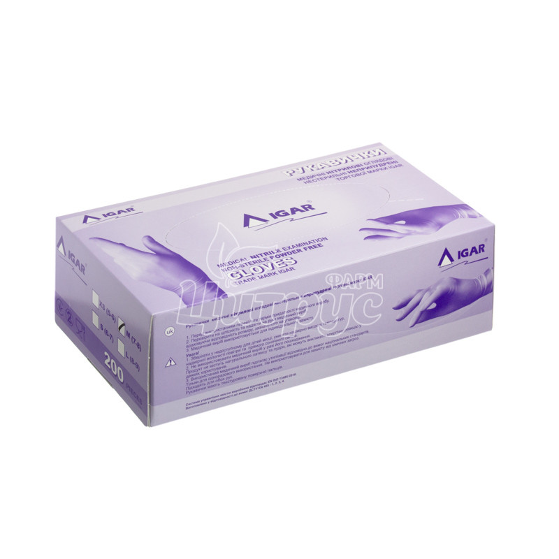 фото 1-3/Рукавички оглядові нітрилові Ігар (Igar) нестерильні неприпудренні розмір М (7-8) пара блакитні