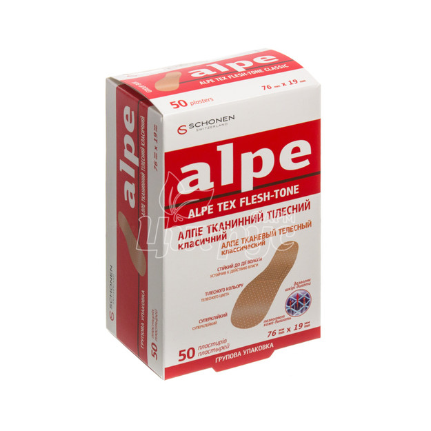 Лейкопластир бактерицидний Алпе (Alpe) класік (76 мм х 19 мм) тілесний 1 штука