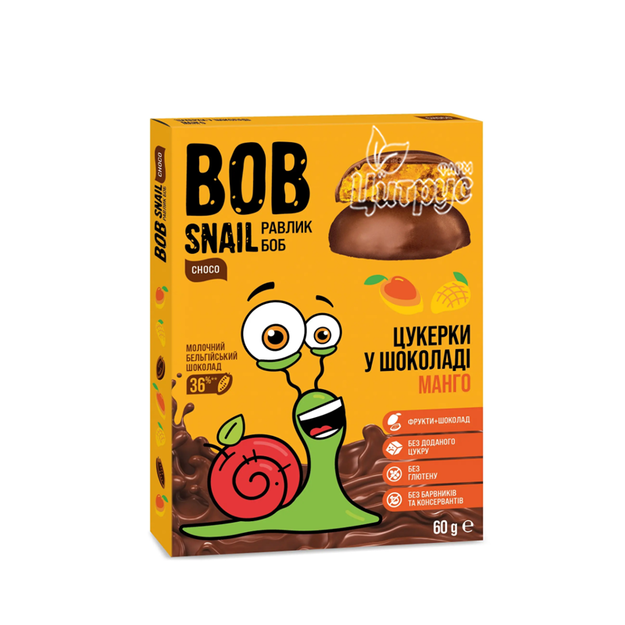 Цукерки Боб Снейл (Bob Snail) Манго в бельгійському молочному шоколаді 60г