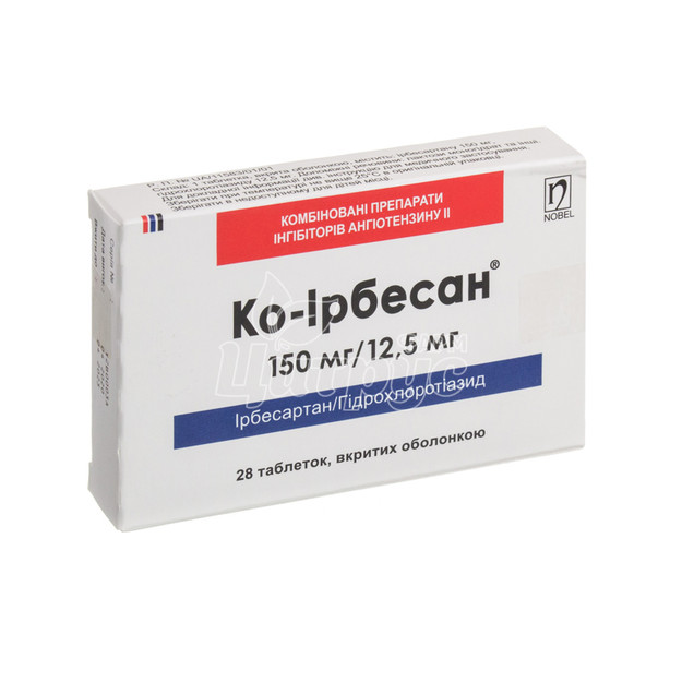 Ко-Ірбестан таблетки вкриті оболонкою 150мг / 12,5 мг 28 штук