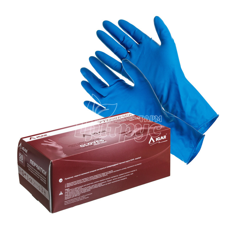 фото 1-2/Рукавички оглядові латексні Ігар (Igar) нестерильні неприпудренні розмір М (7-8)