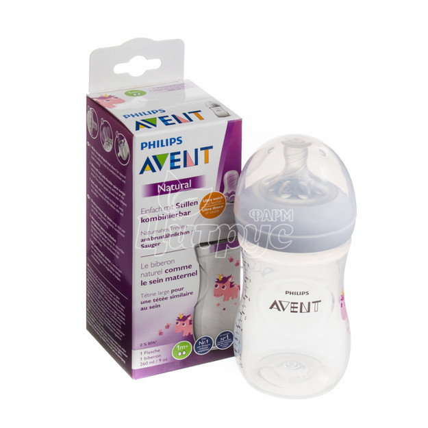 Пляшка Філіпс Авент (Philips Avent) Natural 2.0 Єдиноріг 260мл SCF70 / 25