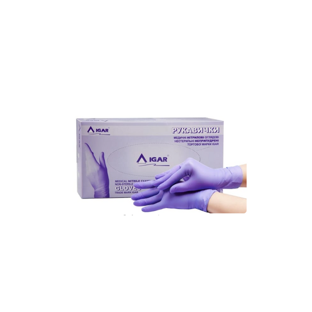 Рукавички оглядові Ігар (Igar) нітрилові нестерильні без пудри блакитні розмір М (7-8) 100 штук