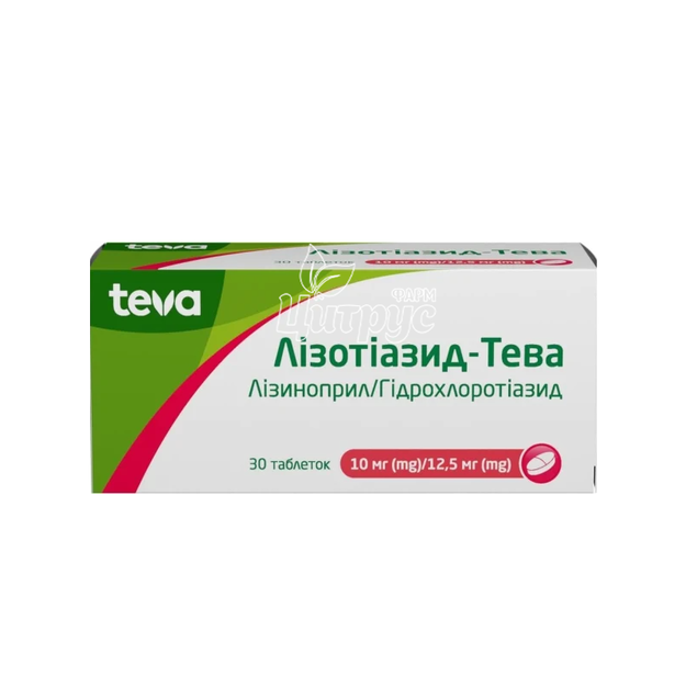Лізотіазид-Тева 10 мг / 12,5 мг таблетки 30 штук