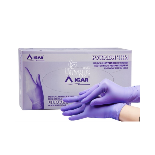 Рукавички оглядові Ігар (Igar) нітрилові нестерильні без пудри розмір М (7-8) пара