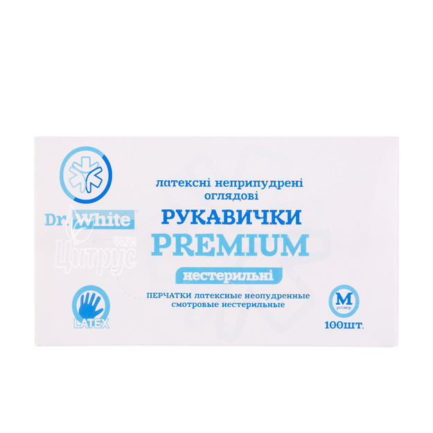 Рукавички оглядові Доктор Вайт Преміум (Dr. White Premium) латексні нестерильні без пудри розмір М пара