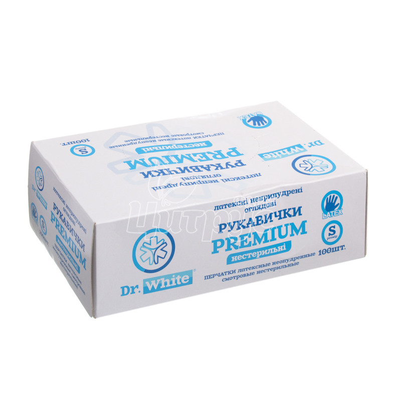 фото 1-2/Рукавички оглядові Доктор Вайт Преміум (Dr. White Premium) латексні нестерильні без пудри розмір S пара