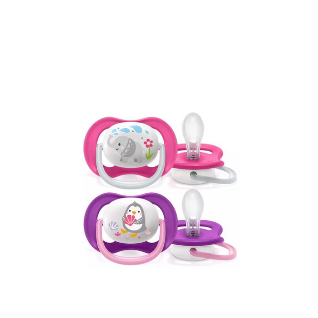 Соска пустишка Філіпс Авент ультра аїр Енімал (Philips Avent Utra air Animal) силіконова ортопедична для дівчаток 6-18 місяців 2 штуки SCF080 / 08