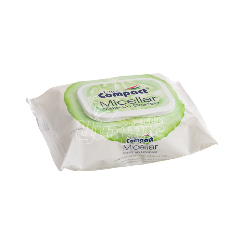 фото 1-2/Серветки вологі Ультра Компакт (Ultra Compact) з міцелярної водою 25 штук