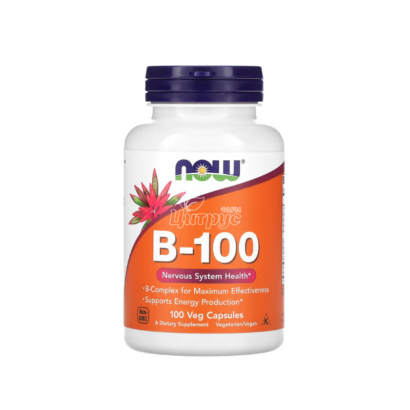 фото 1-1/Вітамін В-100  Нау Фудс (B-100 Now Foods) Підтримка нервової системи капсули вегетеріанські 100 мг 100 штук