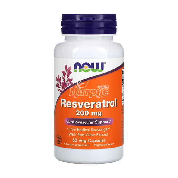 Натуральний Ресевратрол 200 мг 60 штук Нау Фудс (Natural Resevratrol Now Foods) капсули 