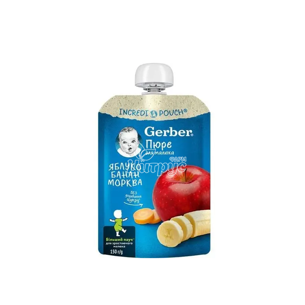 Пюре дитяче Гербер (Gerber) Яблуко, банан, морква з 6 місяців 150 г 