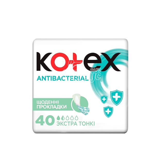 Прокладки щоденні жіночі Котекс (Kotex) Антибактеріал Екстра сін (Antibacterial Extra thin) 40 штук