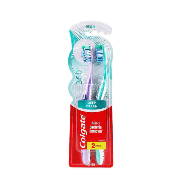 Зубна щітка Колгейт (Colgate) 360 Суперчистота всієї ротової порожнини середньої жорсткості 2 штуки