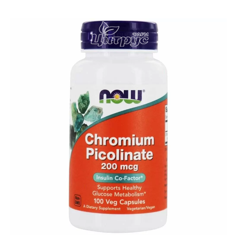 фото 1-1/Хром Піколінат Нау Фудс (Chromium Picolinate Now Foods) капсули вегетеріанські 200 мкг 100 штук