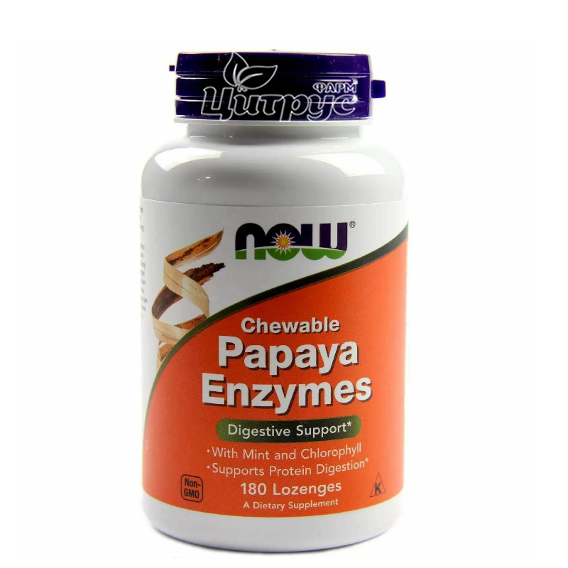 фото 1-1/Папайя ензим 180 штук Нау Фудс (Papaya Enzymes Now Foods) Підтримка системи травлення таблетки для розсмоктування 