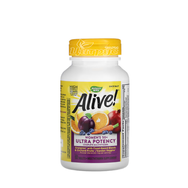 фото 1-2/Мультивітаміни для жінок 50+ 60 штук Нейчерал Вей Елайв (Nature`s Way Alive! Women`s 50+ Ultra Potency) таблетки