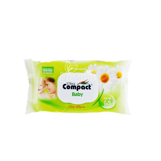 Серветки вологі дитячі Ультра Компакт (Ultra Compact) Ромашка 72 штуки