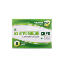 Азитроміцин Євро таблетки вкриті оболонкою 250 мг 6 штук