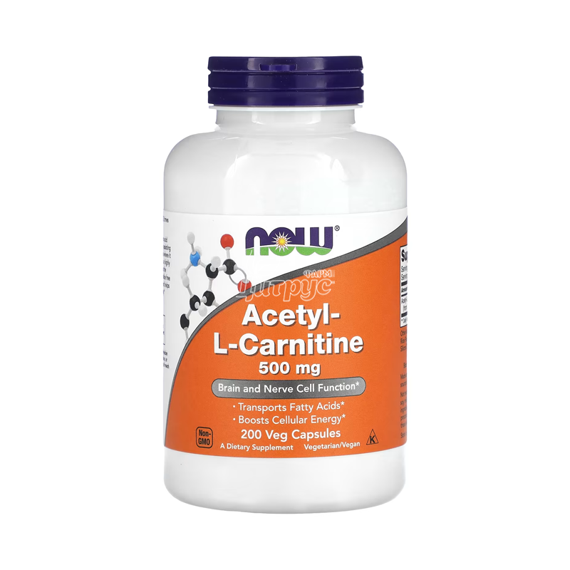 фото 1-1/Ацетил-L-Карнітин 500 мг 200 штук Нау Фудс (Acetyl-L-Carnitine Now Foods) Енергія та підтримка фізичної активності капсули вегетеріанські 