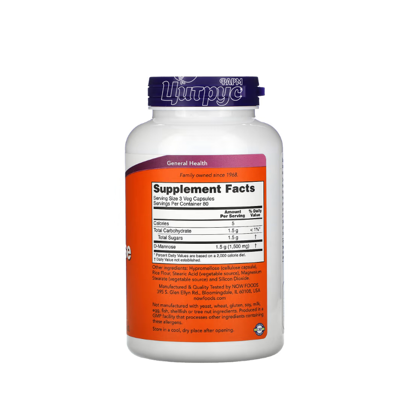 фото 1-2/Д-манноза 500 мг 240 штук Нау Фудс (D-Mannose Now Foods) Пітримка сечовидільної системи капсули вегетеріанські 