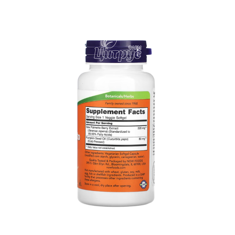 фото 1-2/Со Пальметто 320 мг 90 штук Нау Фудс (Palmetto Saw Now Foods) Здоров*я простати капсули вегетеріанські 