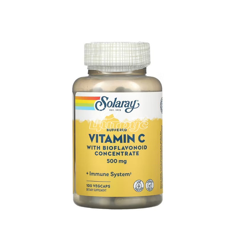 фото 1-1/Соларей (Solaray) Буферний Вітамін С з біофлавоноїдами 500 мг 100 штук (Vitamin C with bioflavonoid concentrate) веганські капсули 