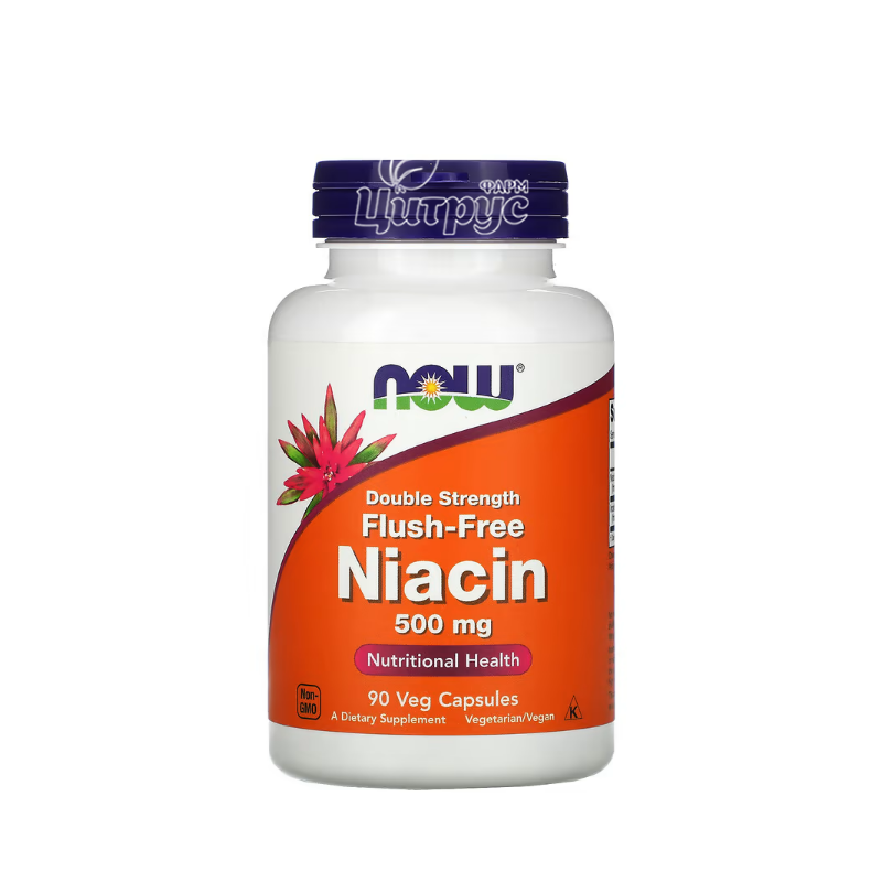 фото 1-1/Ніацин (Вітамін В3) Нау Фудс (Niacin Now Foods) Без почервоніння і відчуття жару капсули вегетеріанські 500 мг 90 штук