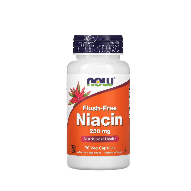 фото 1-1/Ніацин (Вітамін В3) Нау Фудс (Niacin Now Foods) Без почервоніння і відчуття жару капсули вегетеріанські 250 мг 90 штук