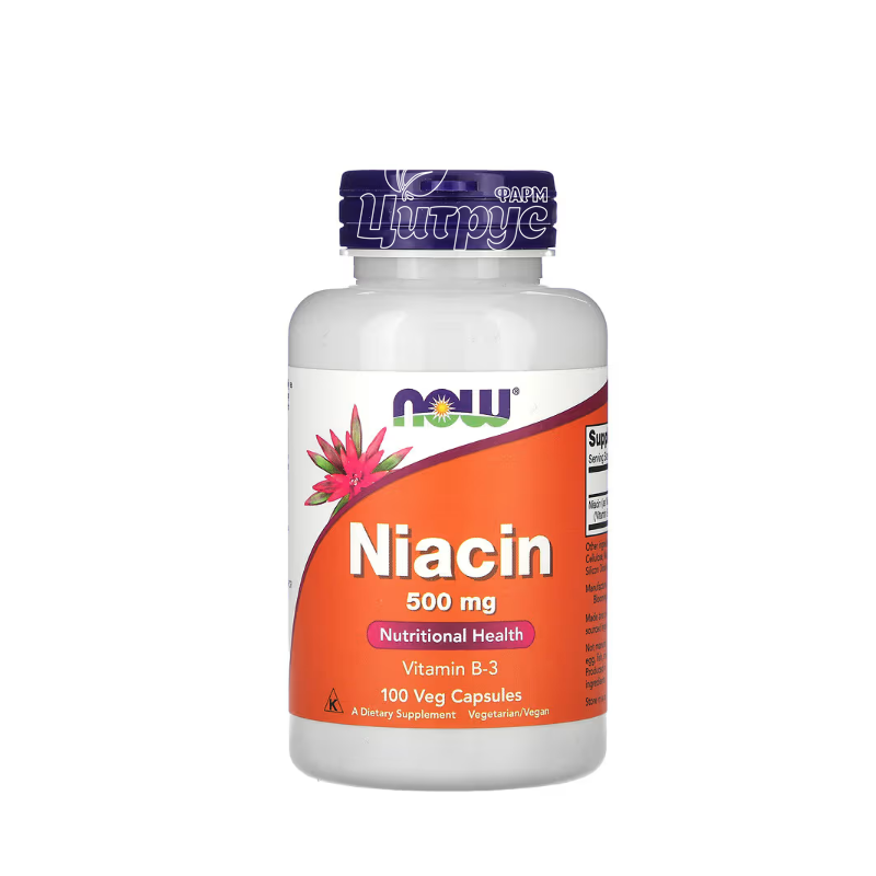 фото 1-1/Ніацин (Вітамін В3) Нау Фудс (Niacin Now Foods) капсули вегетеріанські 500 мг 100 штук