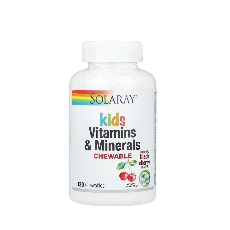 фото 1-1/Соларей (Solaray) Мультивітаміни для дітей  таблетки жувальні зі смаком вишні 120 штук
