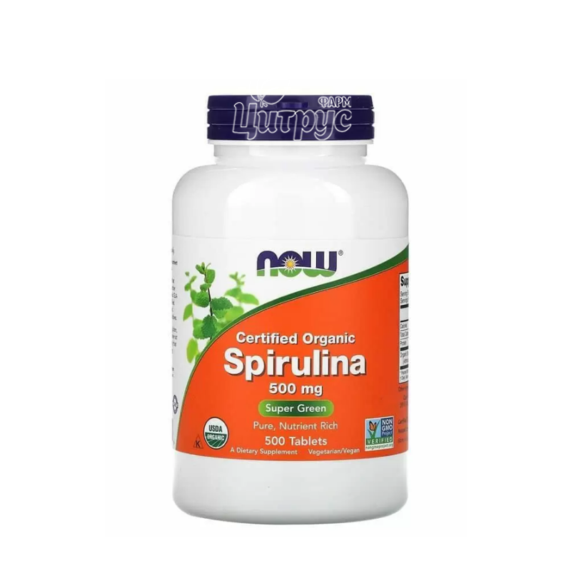 фото 1-1/Спіруліна органічна Нау Фудс (Spirulina Now Foods) таблетки 500 мг 500 штук