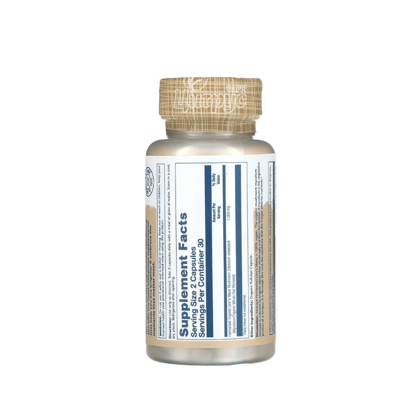 фото 1-2/Соларей (Solaray) Їжовик гребінчастий органічний ферментований 1000 мг 60 штук (Organic Lion*s Mane Fermented) капсули