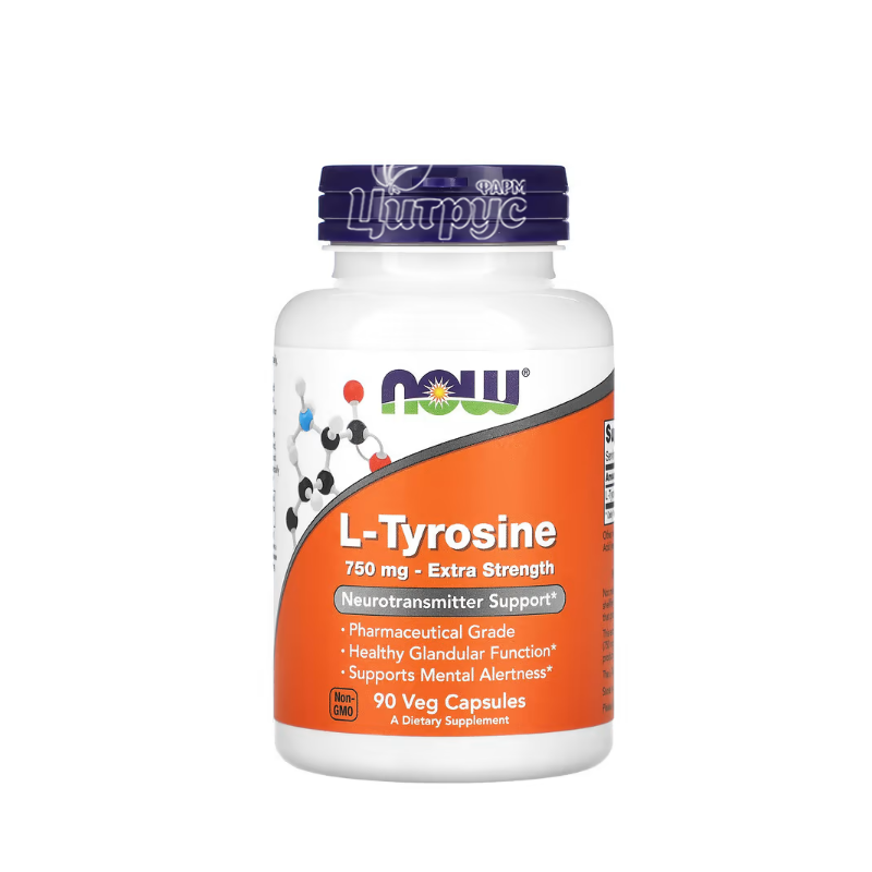 фото 1-1/L-Тирозин Нау Фудс (L-Tyrosine Now Foods) Незамінна амінокислота капсули вегетеріанські 750 мг 90 штук
