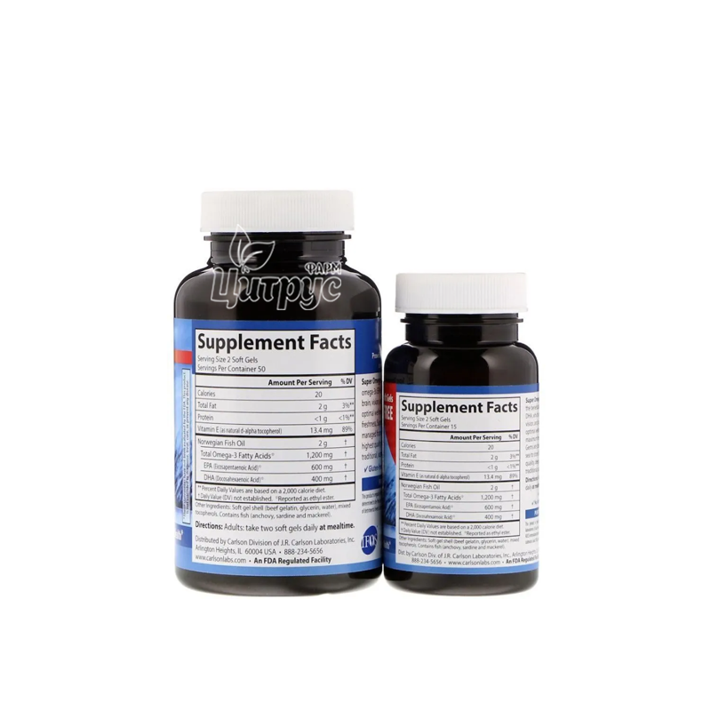 фото 1-2/Супер Омега-3 100+30 штук Карлсон (Carlson Super Omega-3) капсули гелеві 